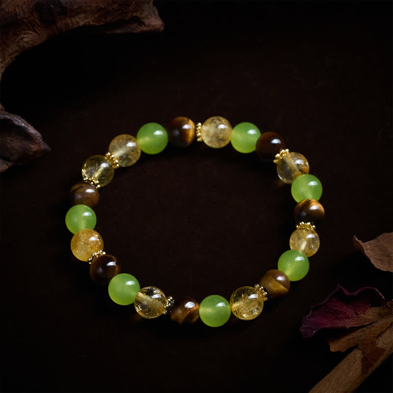 Buddha Stones Natural Citrine Tiger Eye Green Jade Prosperity Bracelet - image 11