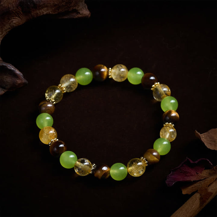 Buddha Stones Natural Citrine Tiger Eye Green Jade Prosperity Bracelet - image 11