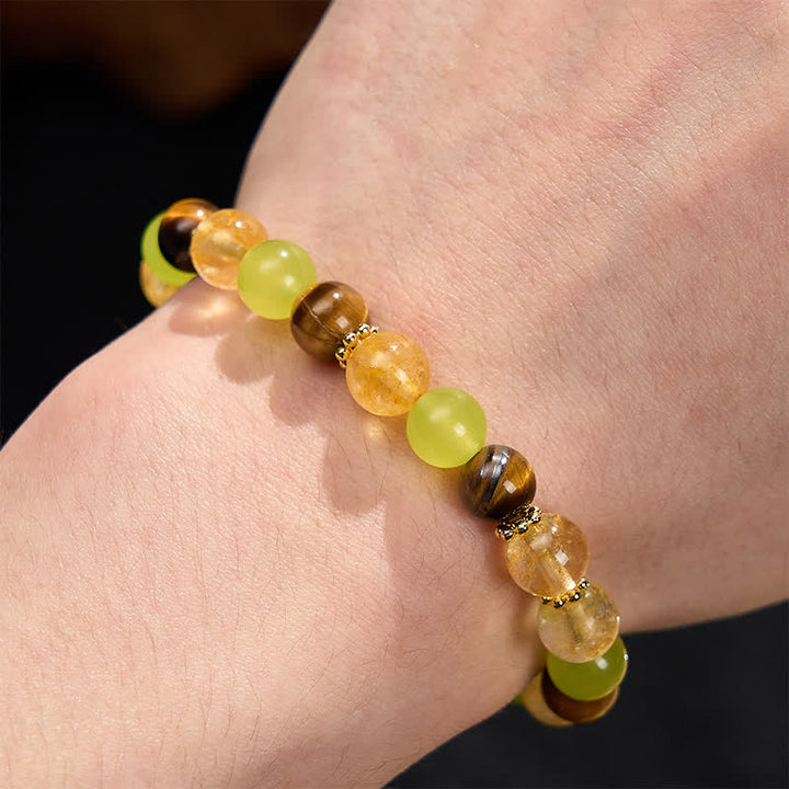 Buddha Stones Natural Citrine Tiger Eye Green Jade Prosperity Bracelet - image 4