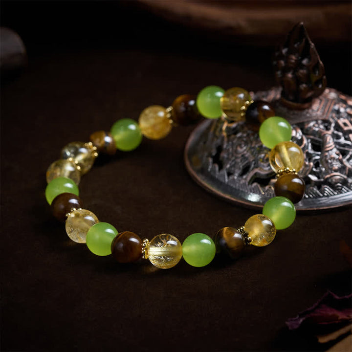 Buddha Stones Natural Citrine Tiger Eye Green Jade Prosperity Bracelet - image 9