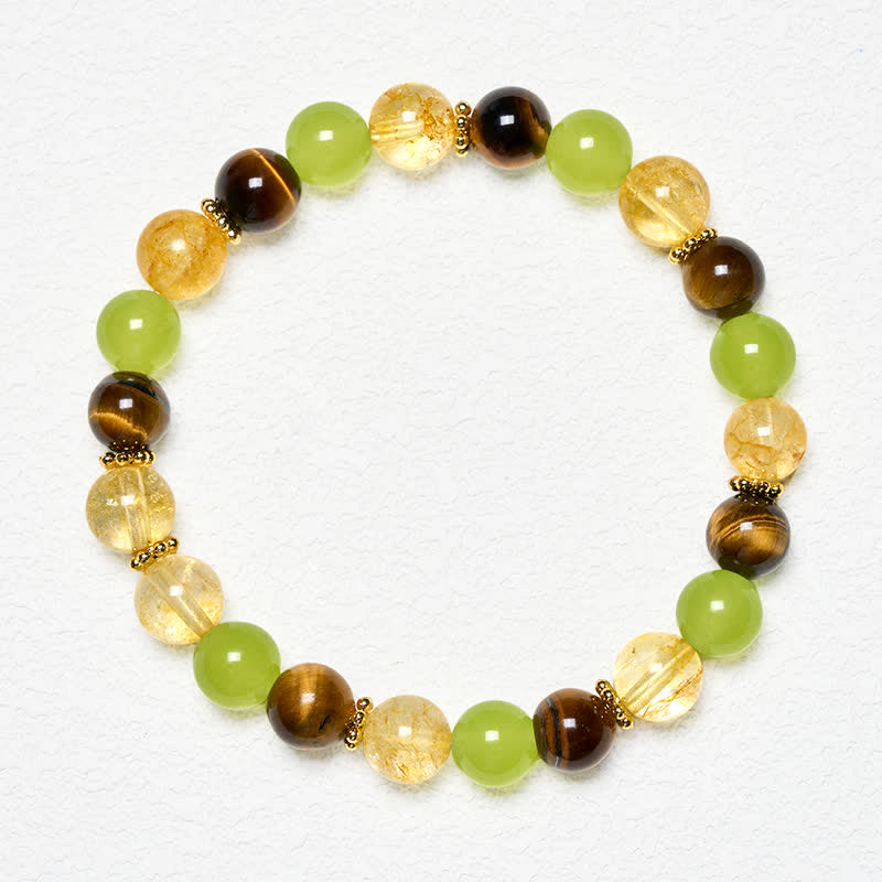 Buddha Stones Natural Citrine Tiger Eye Green Jade Prosperity Bracelet - image 1