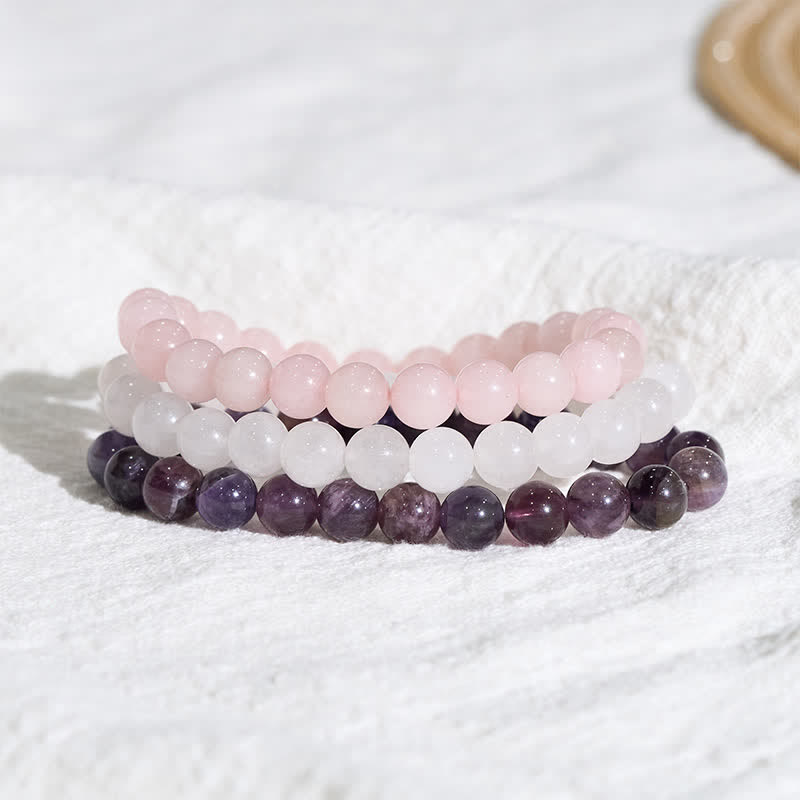 Buddha Stones Amethyst Rose Quartz Crystal Spiritual Awareness Bracelet - 15-16cm - image 0