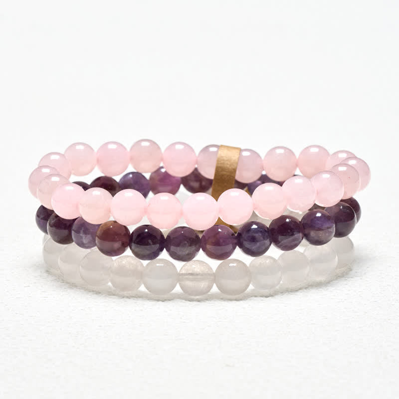 Buddha Stones Amethyst Rose Quartz Crystal Spiritual Awareness Bracelet - image 4