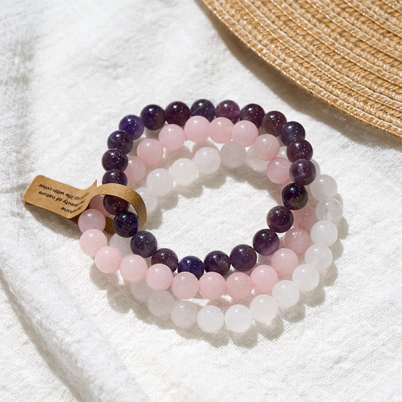 Buddha Stones Amethyst Rose Quartz Crystal Spiritual Awareness Bracelet - image 3