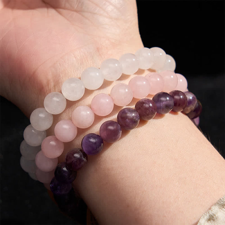 Buddha Stones Amethyst Rose Quartz Crystal Spiritual Awareness Bracelet - image 2