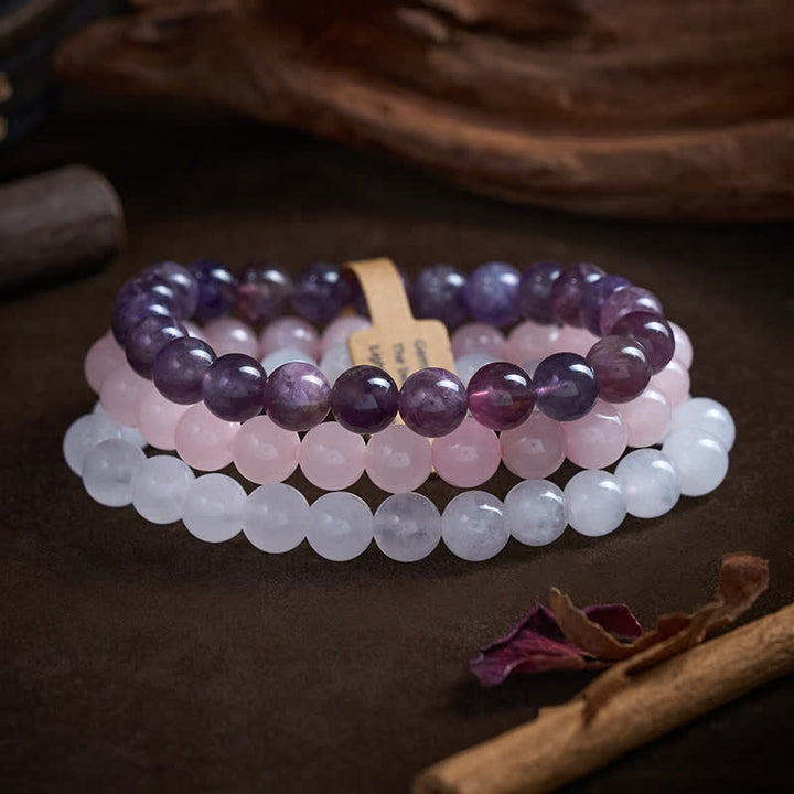 Buddha Stones Amethyst Rose Quartz Crystal Spiritual Awareness Bracelet - image 1