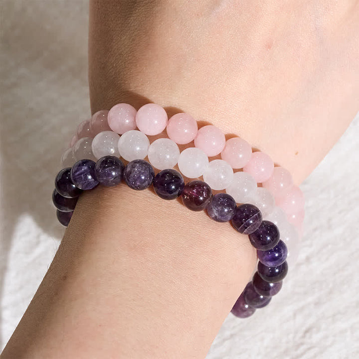Buddha Stones Amethyst Rose Quartz Crystal Spiritual Awareness Bracelet - image 7