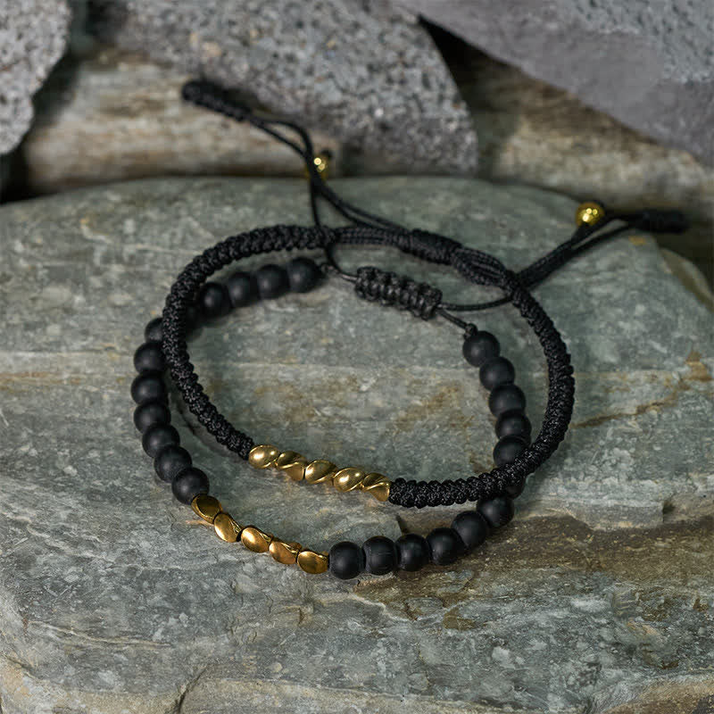 Buddha Stones 2Pcs Natural Frosted Stone Bead Copper String Cure Bracelet - image 12