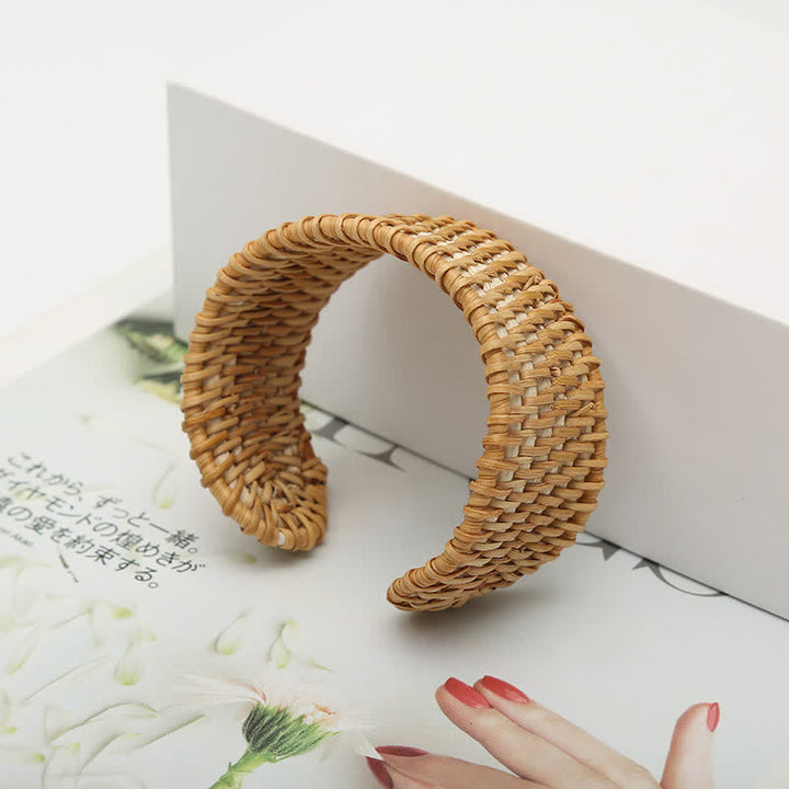 Buddha Stones Natural Rattan Protection Hand-Woven Boho Wide Cuff Bracelet - image 4
