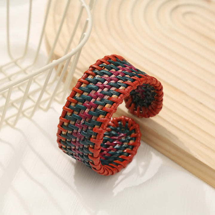 Buddha Stones Natural Rattan Protection Hand-Woven Boho Wide Cuff Bracelet - image 5