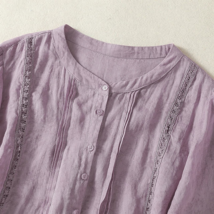 Buddha Stones Summer Vintage Button-Up Solid Women's Elbow-Length Sleeve Shirts - image 21