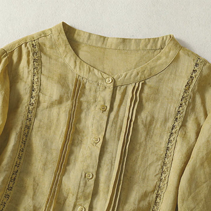 Buddha Stones Summer Vintage Button-Up Solid Women's Elbow-Length Sleeve Shirts - image 1
