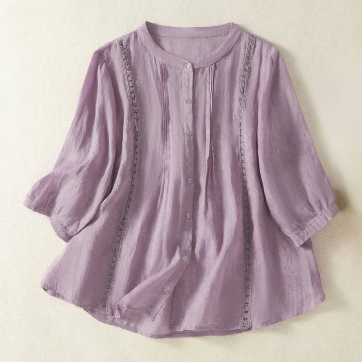 Buddha Stones Summer Vintage Button-Up Solid Women's Elbow-Length Sleeve Shirts - Thistle - US8-10，UK/AU12-14，EU40-42 (2XL) - image 19