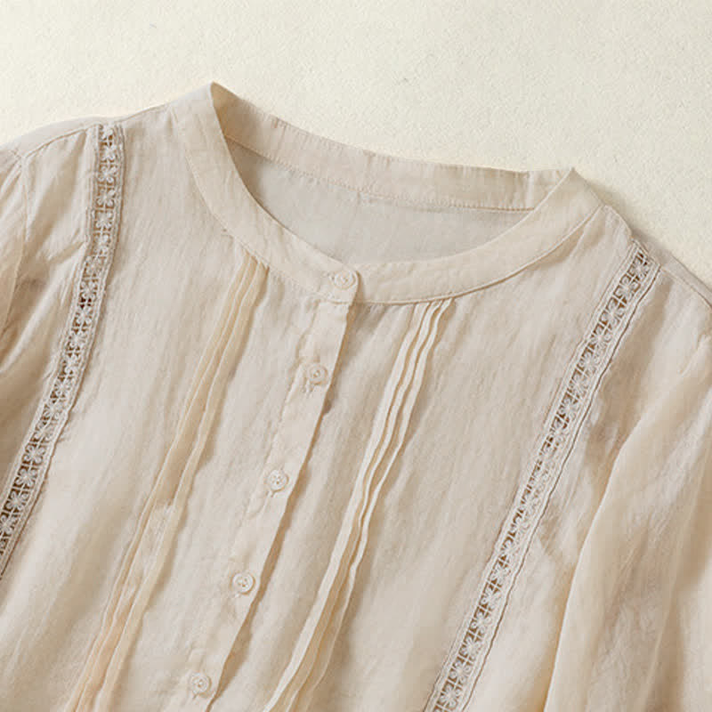 Buddha Stones Summer Vintage Button-Up Solid Women's Elbow-Length Sleeve Shirts - image 14