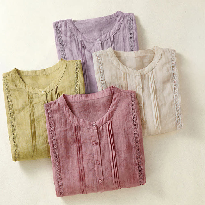 Buddha Stones Summer Vintage Button-Up Solid Women's Elbow-Length Sleeve Shirts - image 27