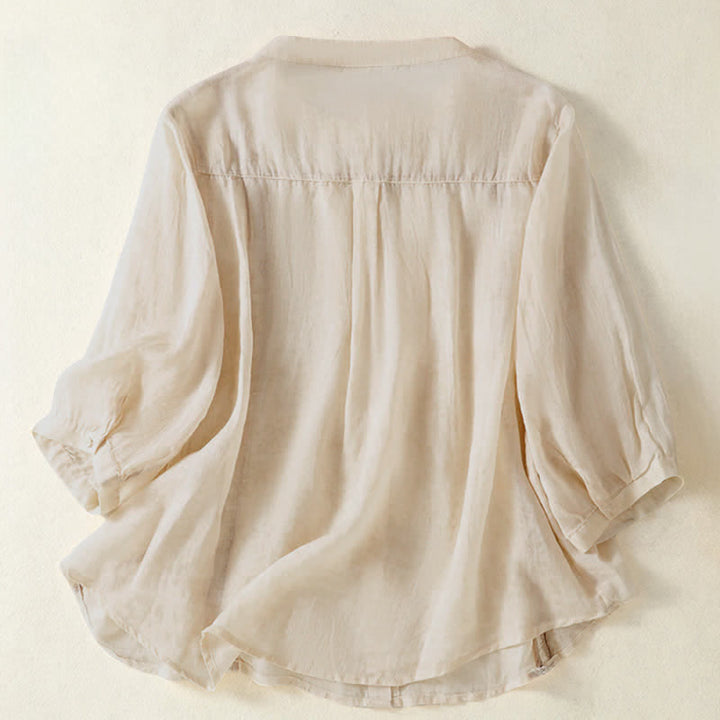 Buddha Stones Summer Vintage Button-Up Solid Women's Elbow-Length Sleeve Shirts - image 13