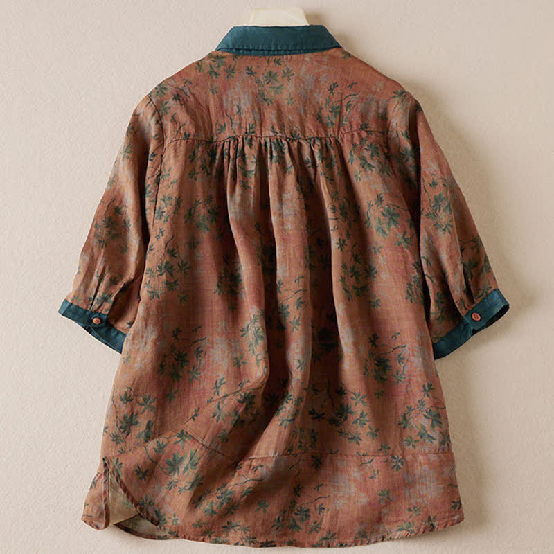 Buddha Stones Summer Vintage Button-Up Floral Print Women's Short Sleeve Shirts - image 7