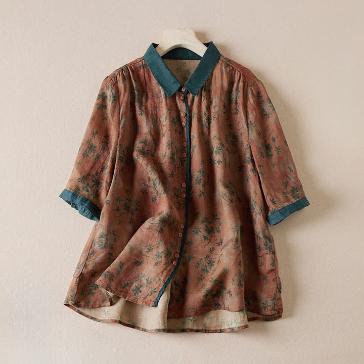 Buddha Stones Summer Vintage Button-Up Floral Print Women's Short Sleeve Shirts - Sienna - US8-10，UK/AU12-14，EU40-42 (2XL) - image 6
