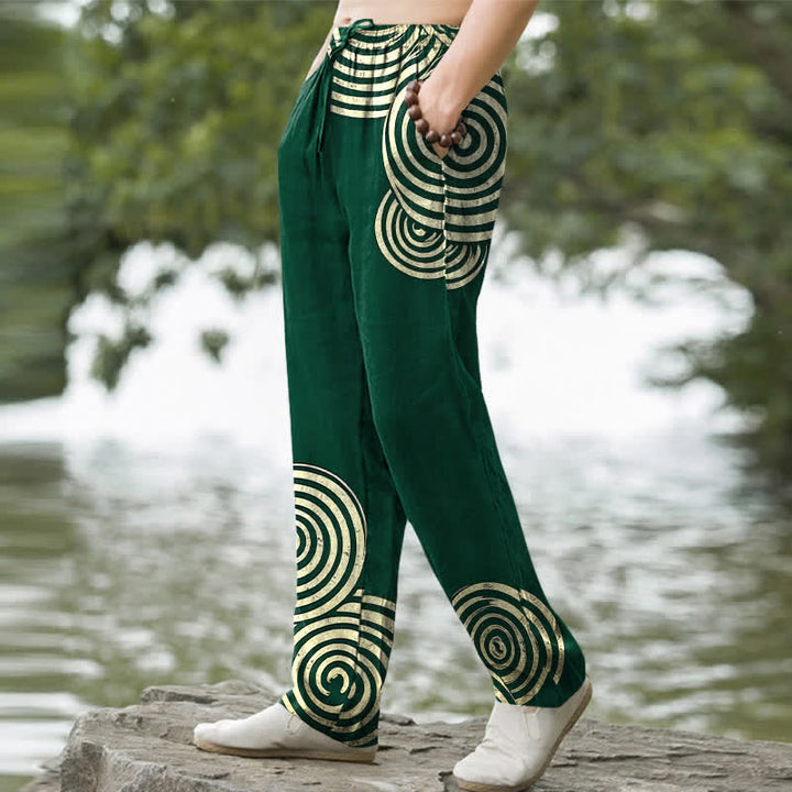 Buddha Stones Pure Cotton Concentric Circle Pattern Men's Tapered Pants With Pockets - image 7