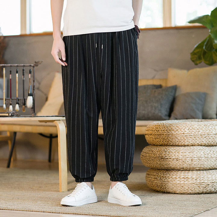 Buddha Stones Summer Casual Drawstring Striped Men's Harem Pants With Pockets - Black - US/UK/AU50，EU60 (5XL) - image 9