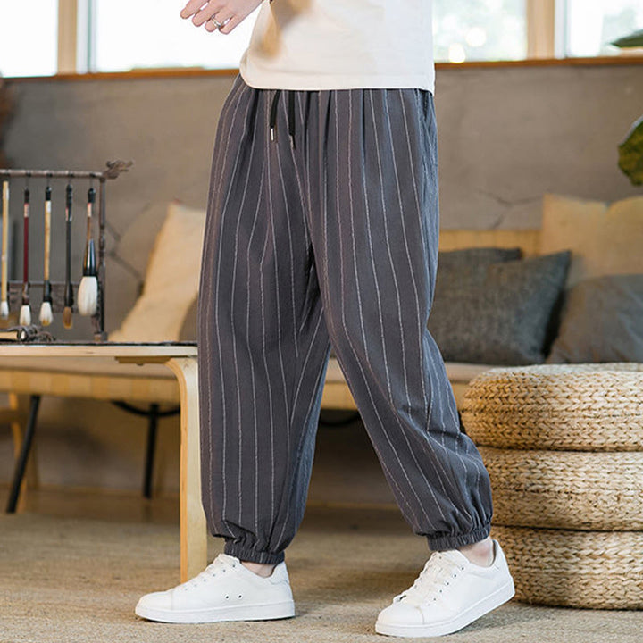 Buddha Stones Summer Casual Drawstring Striped Men's Harem Pants With Pockets - image 1