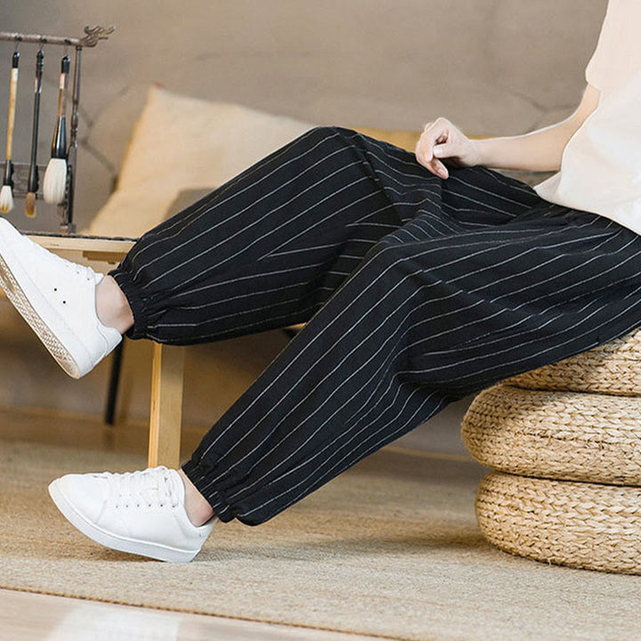 Buddha Stones Summer Casual Drawstring Striped Men's Harem Pants With Pockets - image 18
