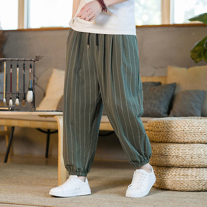 Buddha Stones Summer Casual Drawstring Striped Men's Harem Pants With Pockets - image 33
