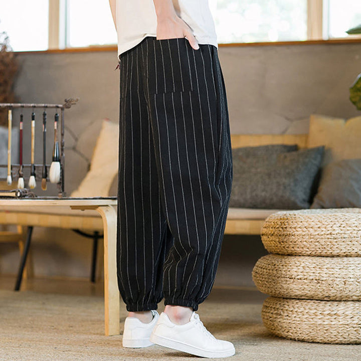 Buddha Stones Summer Casual Drawstring Striped Men's Harem Pants With Pockets - image 12