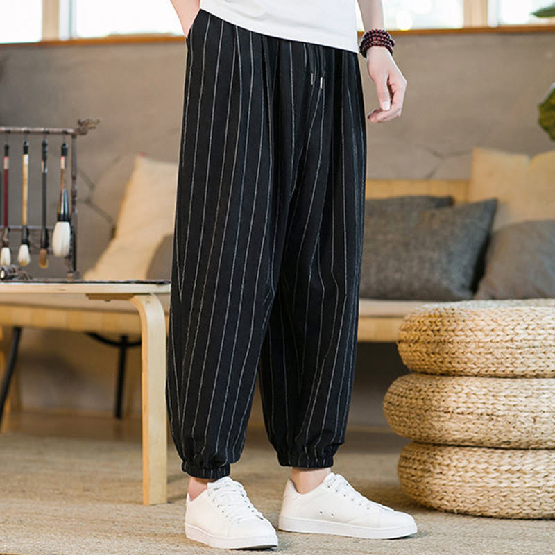 Buddha Stones Summer Casual Drawstring Striped Men's Harem Pants With Pockets - image 13