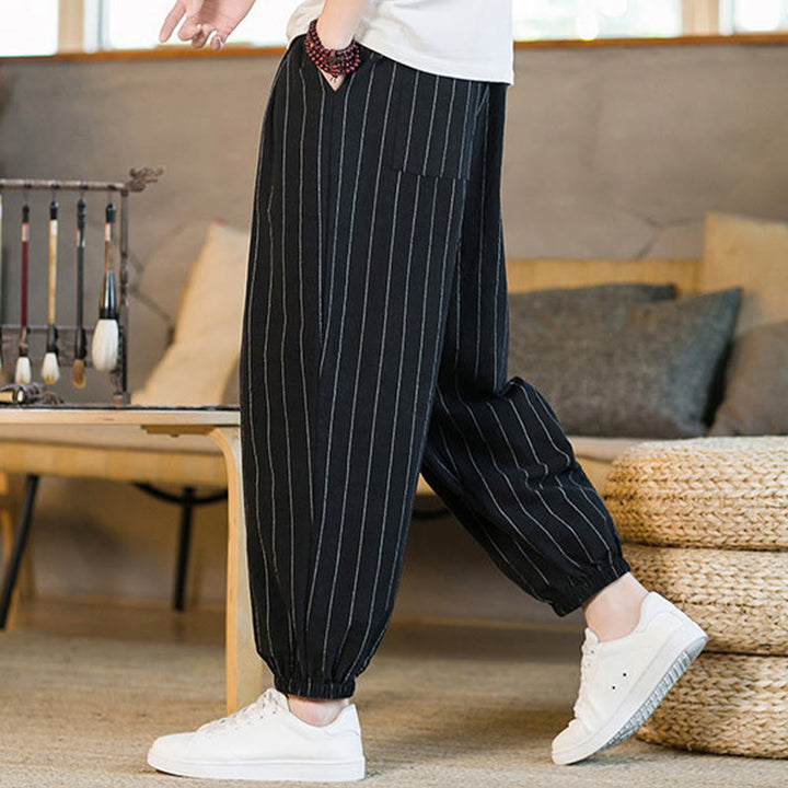 Buddha Stones Summer Casual Drawstring Striped Men's Harem Pants With Pockets - image 14