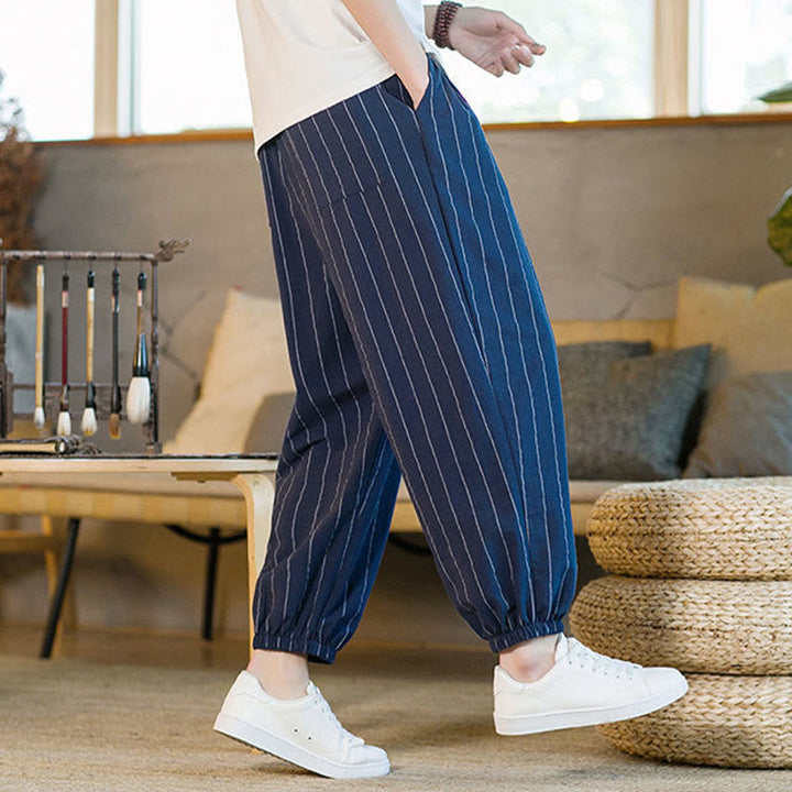 Buddha Stones Summer Casual Drawstring Striped Men's Harem Pants With Pockets - image 22