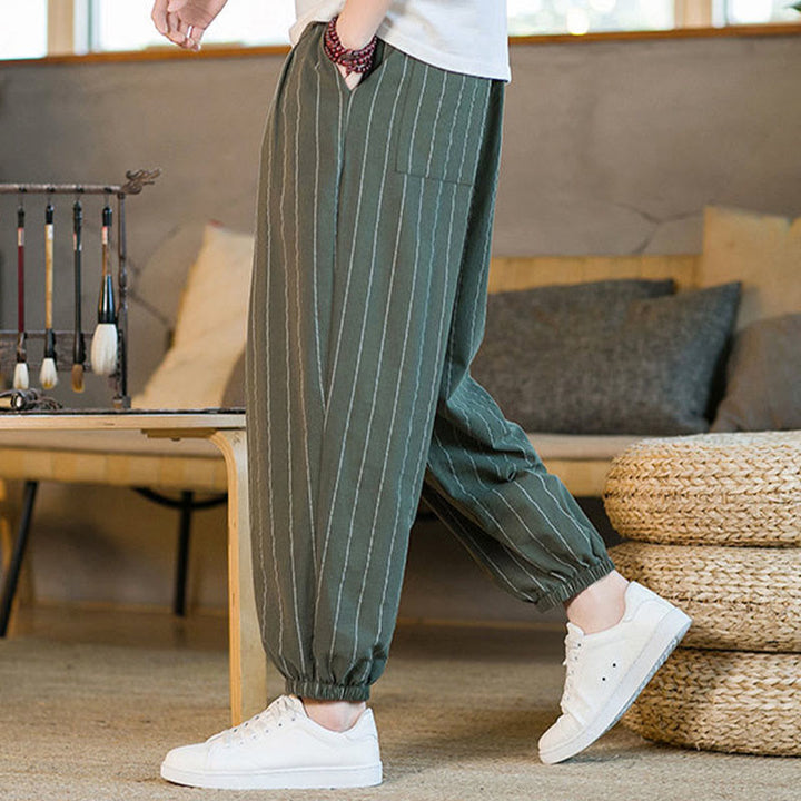 Buddha Stones Summer Casual Drawstring Striped Men's Harem Pants With Pockets - image 36
