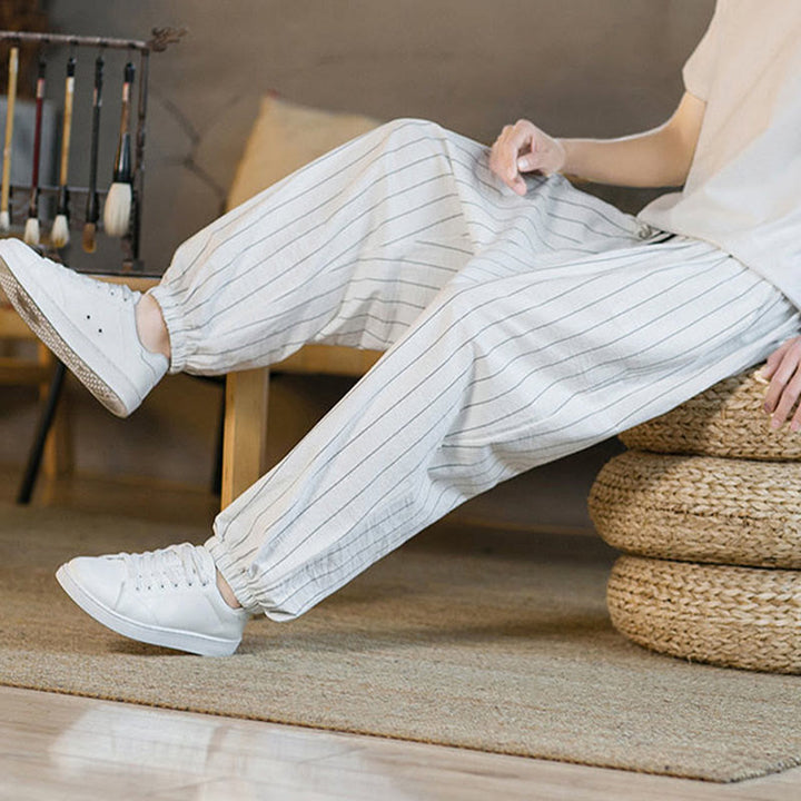 Buddha Stones Summer Casual Drawstring Striped Men's Harem Pants With Pockets - image 50