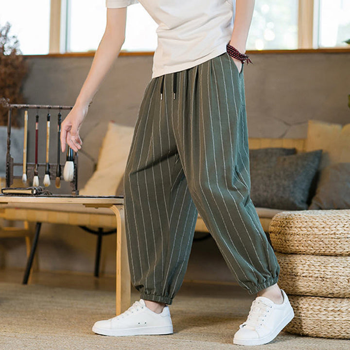 Buddha Stones Summer Casual Drawstring Striped Men's Harem Pants With Pockets - image 34
