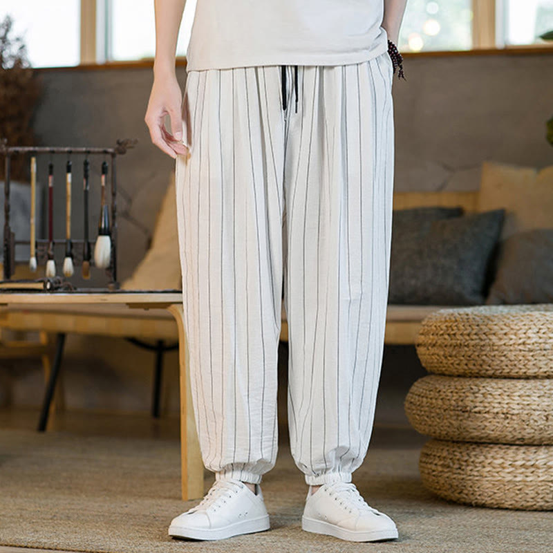 Buddha Stones Summer Casual Drawstring Striped Men's Harem Pants With Pockets - WhiteSmoke - US/UK/AU50，EU60 (5XL) - image 42