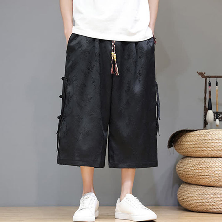 Buddha Stones Summer Tang Style Side Frog Button Men's Straight Leg Pants With Pockets - image 2