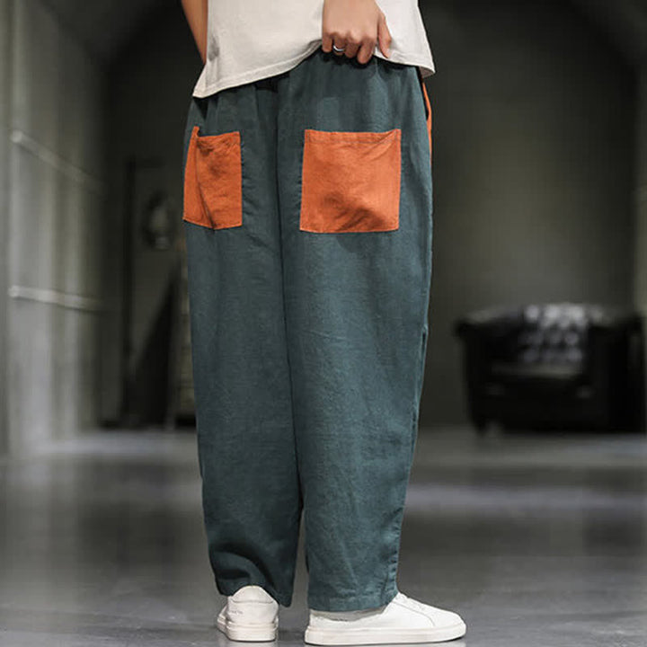 Buddha Stones Spring Casual Color Block Cotton Linen Cropped Men's Harem Pants With Pockets - image 14