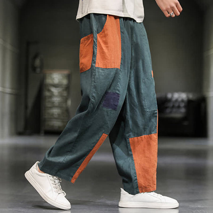 Buddha Stones Spring Casual Color Block Cotton Linen Cropped Men's Harem Pants With Pockets - image 12