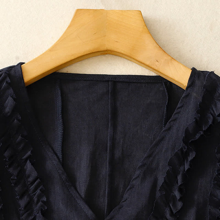 Buddha Stones Summer Casual Solid V-Neck Vertical Ruffle Pleat Women's Sleeveless T-Shirts Tank Top - image 10