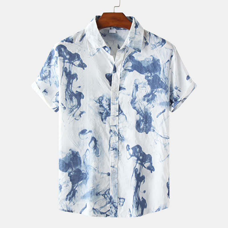 Buddha Stones Summer Casual Button-Up Ink Print Men's Short Sleeve Shirts - SteelBlue - US/UK/AU46，EU56 (3XL) - image 8