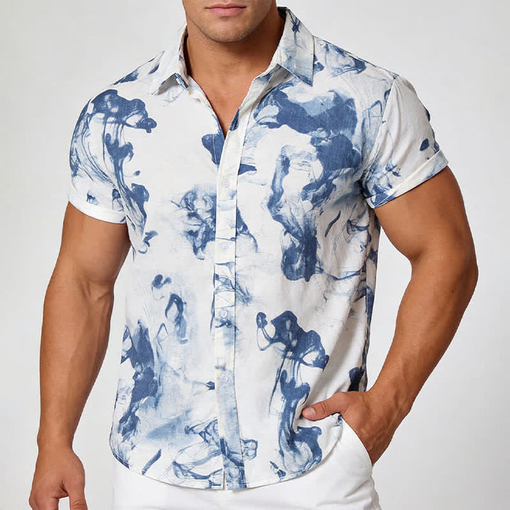Buddha Stones Summer Casual Button-Up Ink Print Men's Short Sleeve Shirts - image 10