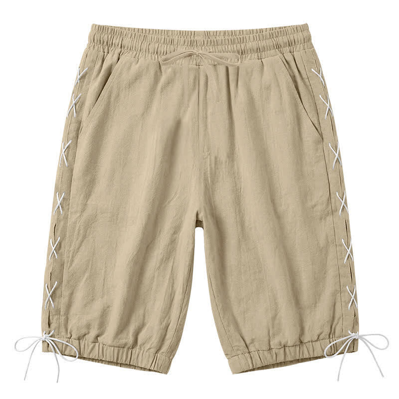 Buddha Stones Summer Casual Drawstring Side Slit Solid Men's Straight Leg Pants With Pockets - Tan - US/UK/AU44，EU54 (3XL) - image 0