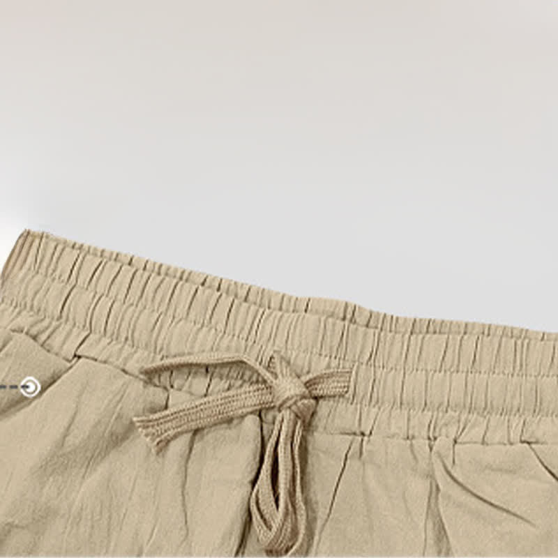 Buddha Stones Summer Casual Drawstring Side Slit Solid Men's Straight Leg Pants With Pockets - image 5