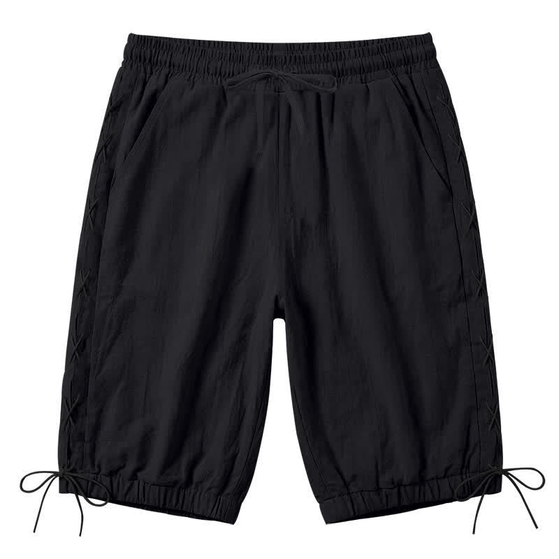 Buddha Stones Summer Casual Drawstring Side Slit Solid Bermuda Shorts Men's Straight Leg Pants With Pockets - Black - US/UK/AU44，EU54 (3XL) - image 9