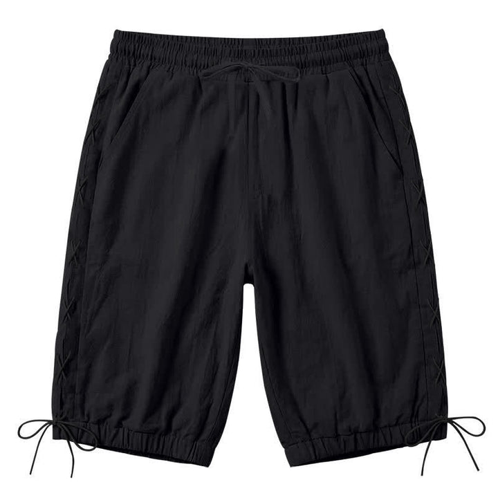 Buddha Stones Summer Casual Drawstring Side Slit Solid Bermuda Shorts Men's Straight Leg Pants With Pockets - Black - US/UK/AU44，EU54 (3XL) - image 9