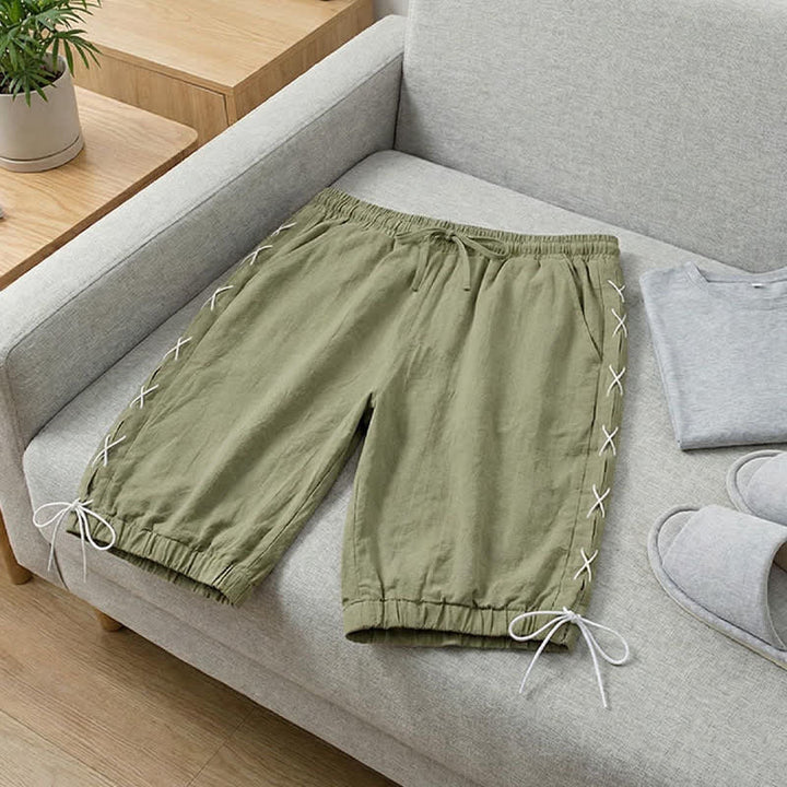 Buddha Stones Summer Casual Drawstring Side Slit Solid Men's Straight Leg Pants With Pockets - image 28