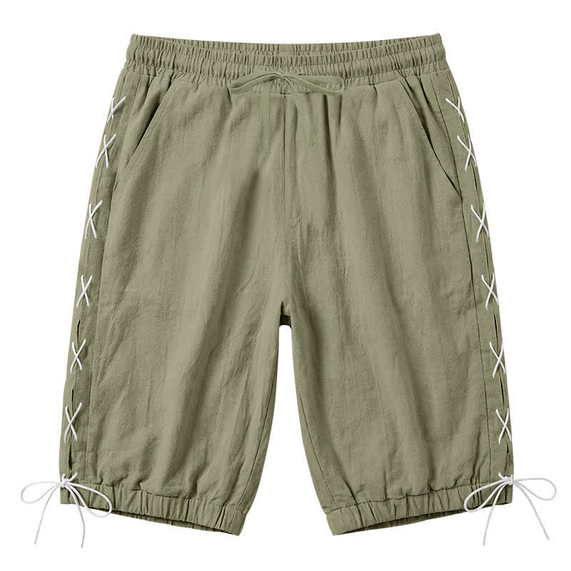 Buddha Stones Summer Casual Drawstring Side Slit Solid Bermuda Shorts Men's Straight Leg Pants With Pockets - OliveDrab - US/UK/AU44，EU54 (3XL) - image 25