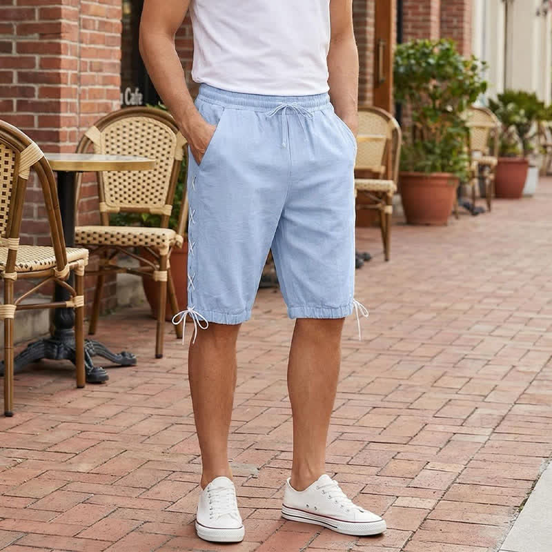 Buddha Stones Summer Casual Drawstring Side Slit Solid Men's Straight Leg Pants With Pockets - image 19
