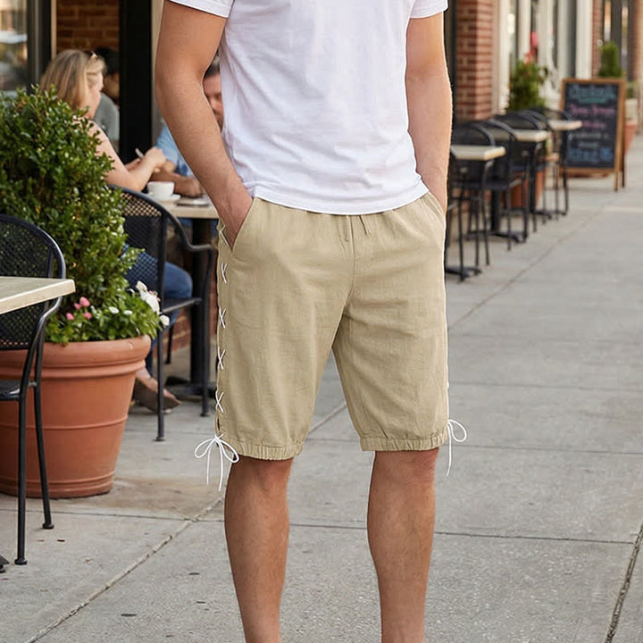 Buddha Stones Summer Casual Drawstring Side Slit Solid Bermuda Shorts Men's Straight Leg Pants With Pockets - image 3