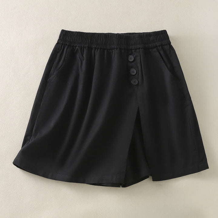 Buddha Stones Summer Casual Decorative Buttons Solid Women's Shorts With Pockets - image 17
